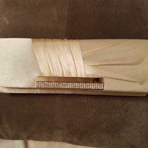 New Champagne Satin Crystal Clutch